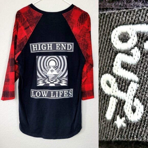 LRG Men's Med Graphic TShirt Scumbag Generation High End Low Lifes EUX Raglan Sl - Picture 1 of 9
